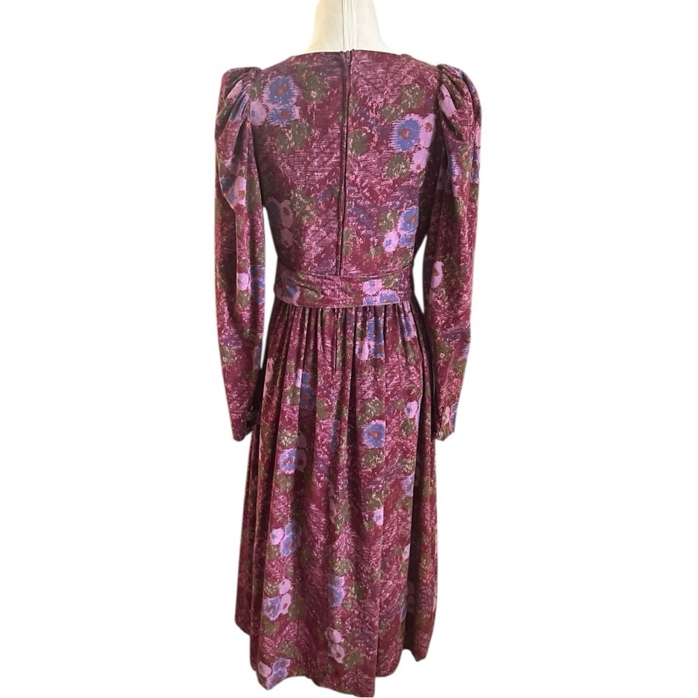Vintage Laura Ashley Gorgeous Floral Long Sleeve Midi Dress w/ Belt & Pockets 10 - Picture 7 of 11